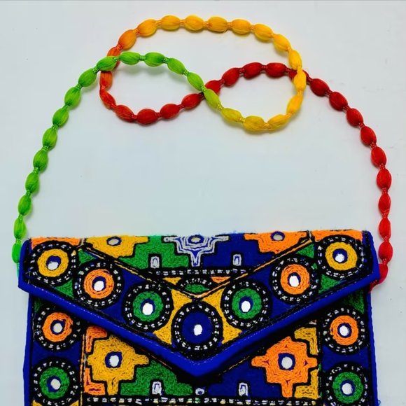 Handmade Multicolor Cross Bag, Ethnic Tribal Bag With Thread Work and Mirrors - Picture 3 of 7